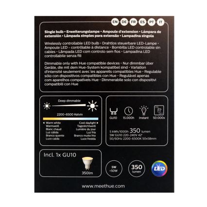 Lâmpada LED com regulação Philips Hue WHITE AMBIANCE 1×GU10/4,3W/230V 2200–6500K