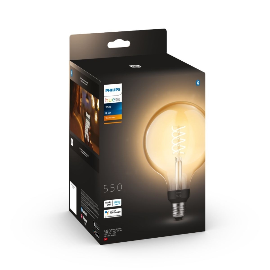 Lâmpada LED com regulação Philips Hue WHITE FILAMENT G125 E27/7W/230V 2100K