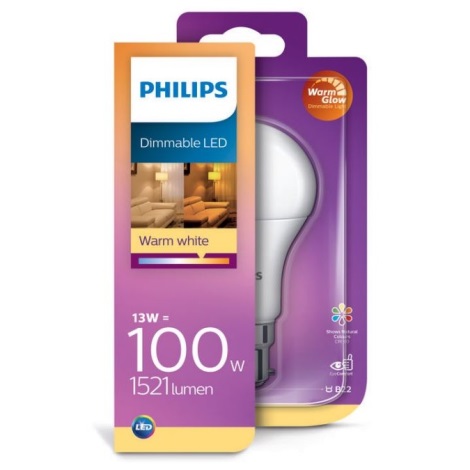 Lâmpada LED com regulação Philips Warm Glow A60 B22/13W/230V 2200-2700K CRI 90