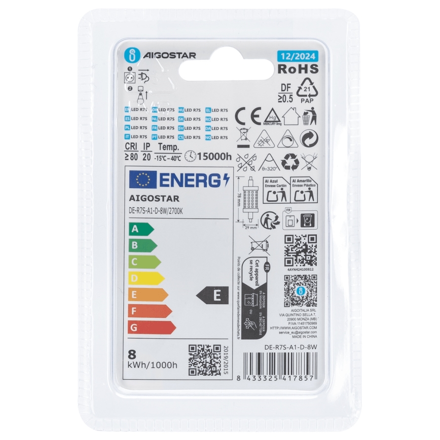 Lâmpada LED com regulação R7s/8W/230V 2700K - Aigostar