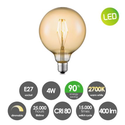 Lâmpada LED com regulação VINTAGE EDISON G125 E27/4W/230V 2700K