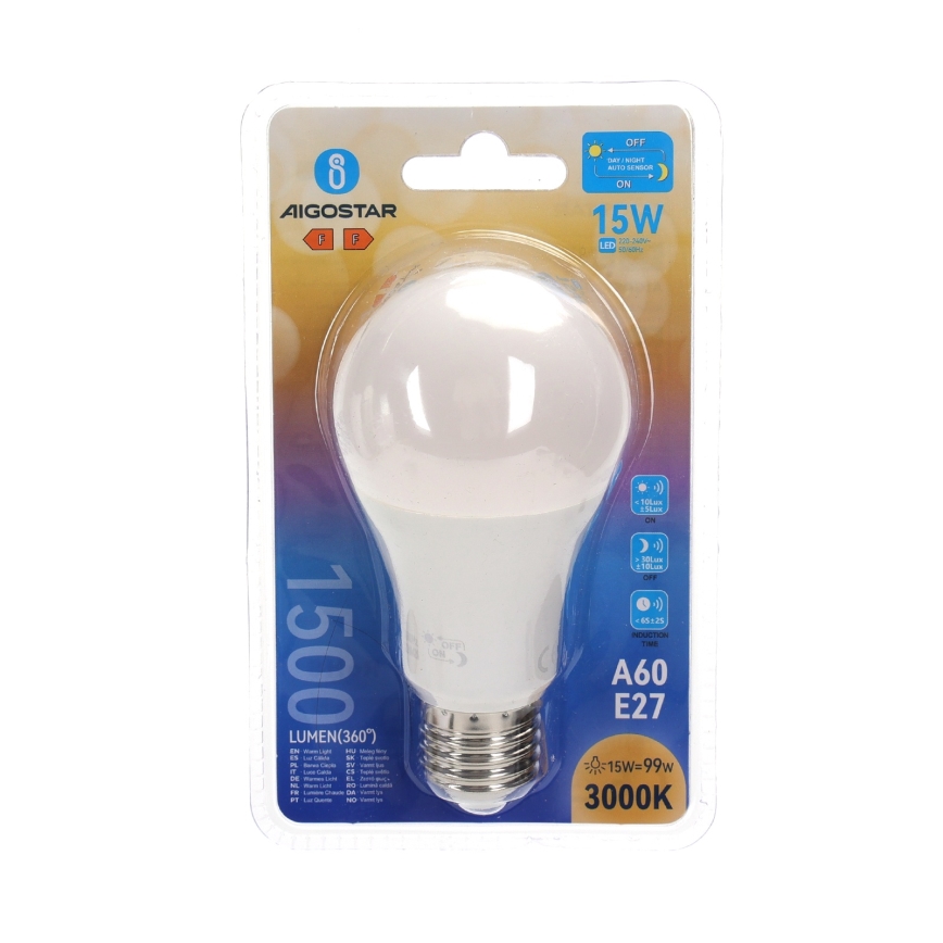 Lâmpada LED com sensor crepuscular A60 E27/15W/230V 3000K - Aigostar