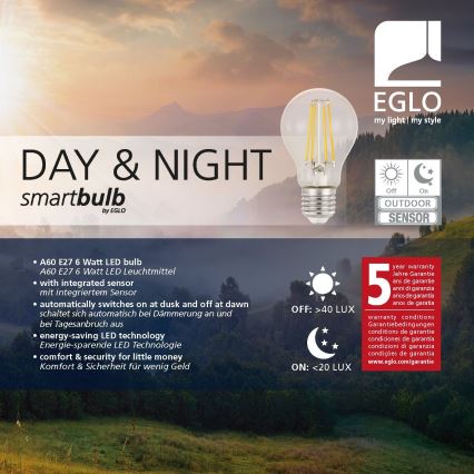 Lâmpada LED com sensor crepuscular VINTAGE A60 E27/6W/230V 3000K - Eglo 11886