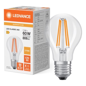 Lâmpada LED com sensor de crepúsculo CLASSIC FILAMENT A60 E27/7,3W/230V 2700K - Osram