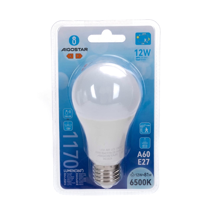Lâmpada LED com sensor de movimento e de crepúsculo A60 E27/12W/230V 6500K - Aigostar
