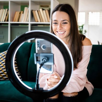 Lâmpada LED regulável com tripé e suporte para vlogging LED/10W/5V 2700-6500K