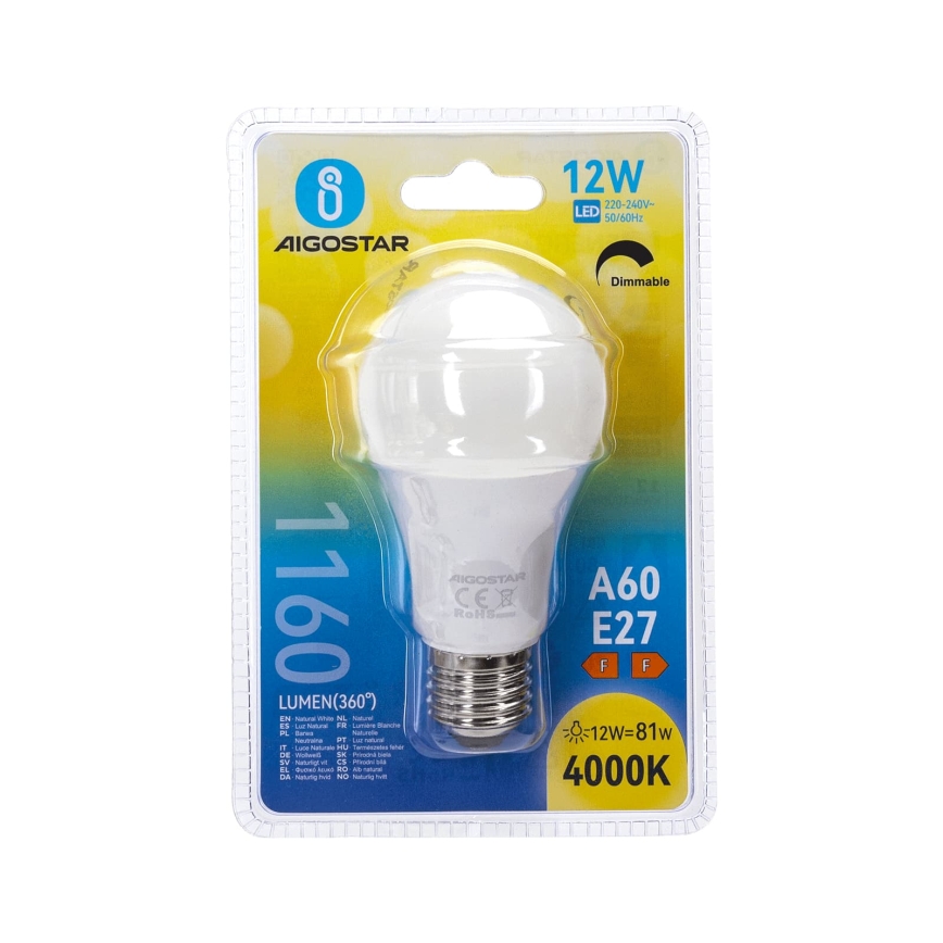 Lâmpada LED dimerizável A60 E27/12W/230V 4000K - Aigostar