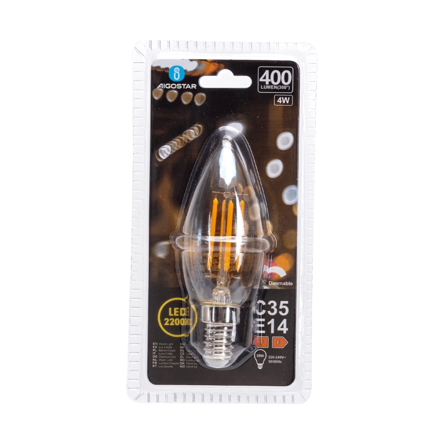 Lâmpada LED Dimerizável FILAMENT C35 E14/4W/230V 2200K - Aigostar
