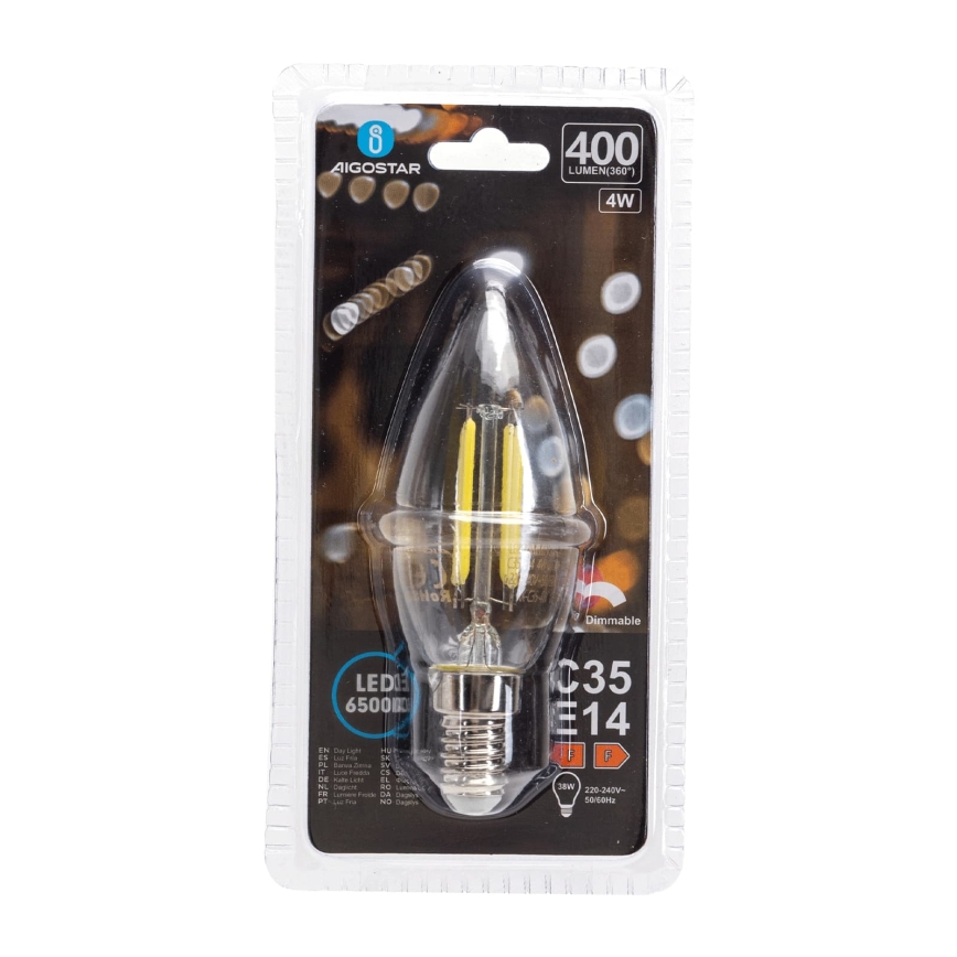 Lâmpada LED dimerizável FILAMENT C35 E14/4W/230V 6500K - Aigostar