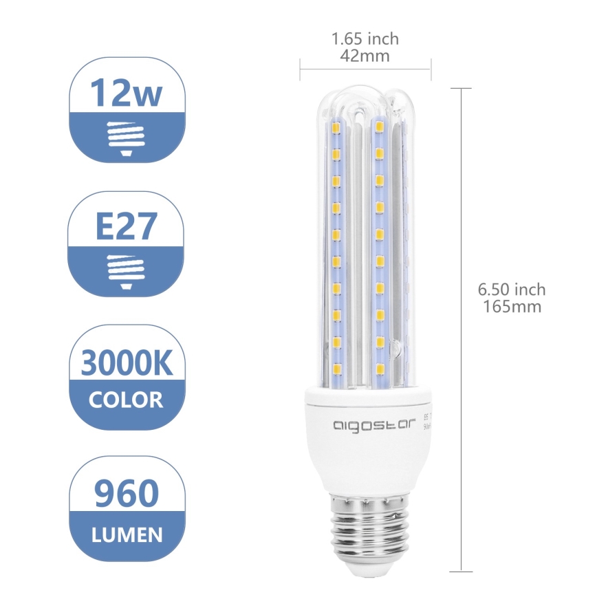 Lâmpada LED E27/12W/230V 3000K - Aigostar