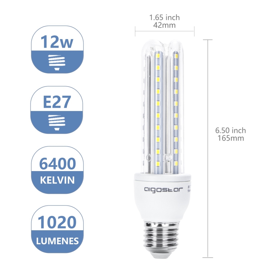 Lâmpada LED E27/12W/230V 6500K - Aigostar