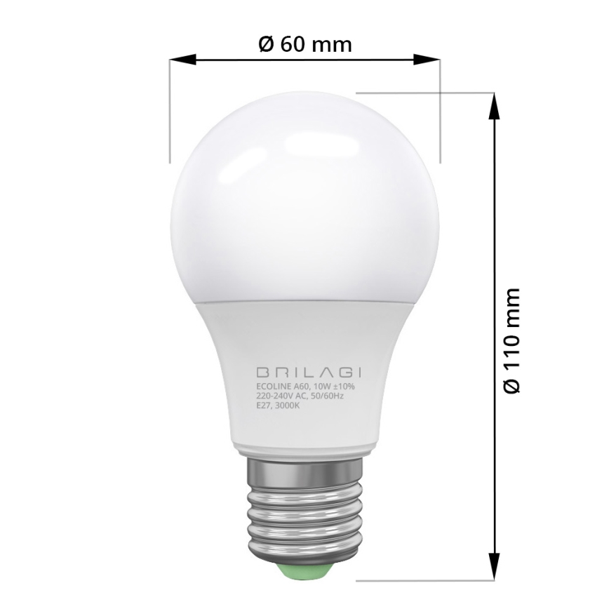 Lâmpada LED ECOLINE A60 E27/10W/230V 3000K IRC 92 - Brilagi
