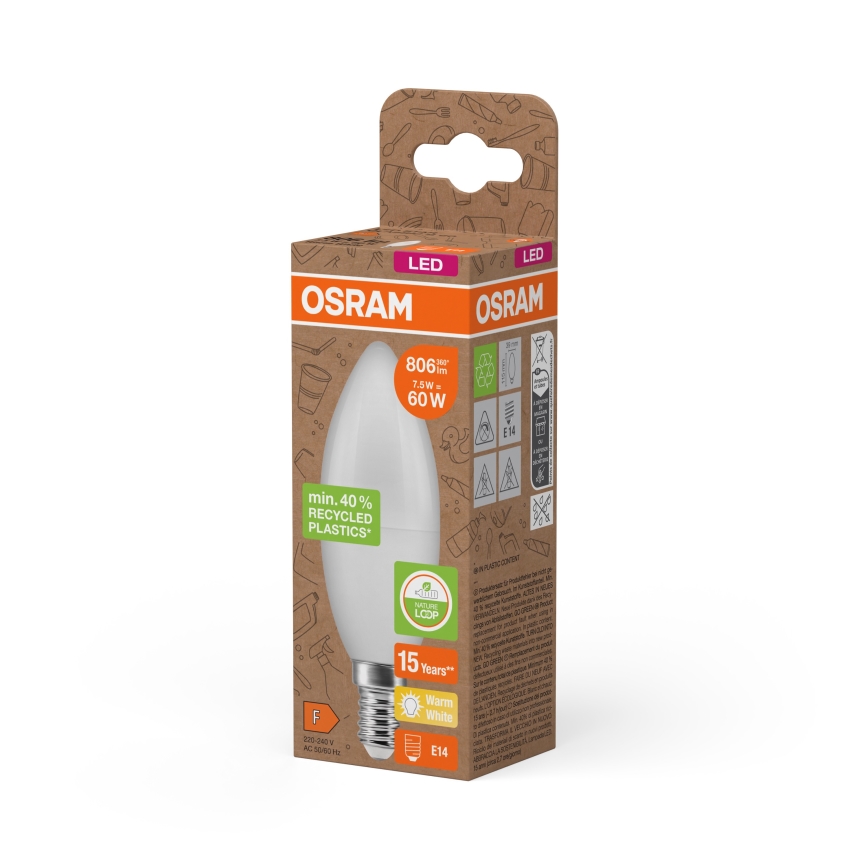 Lâmpada LED em plástico reciclado B39 E14/7,5W/230V 2700K - Osram