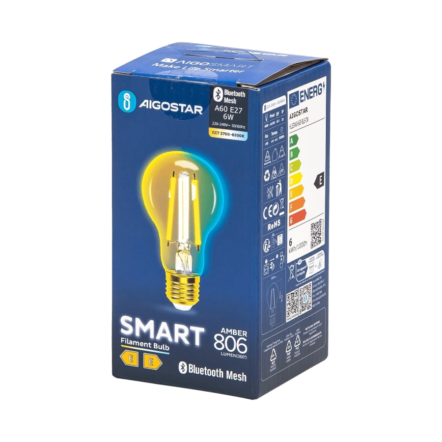 Lâmpada LED com regulação FILAMENT MESH Inteligente A60 E27/6W/230V 2700-6500K - Aigostar