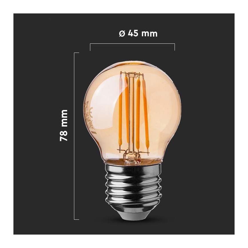 Lâmpada LED FILAMENT AMBER G45 E27/4W/230V 2200K