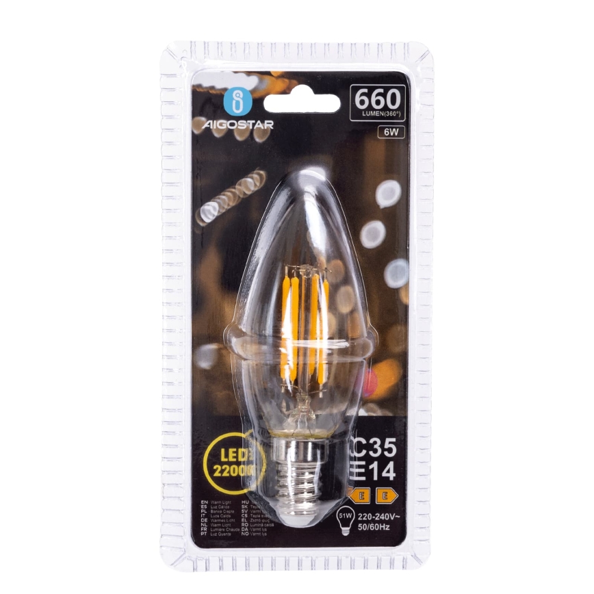 Lâmpada LED FILAMENT C35 E14/6W/230V 2200K - Aigostar
