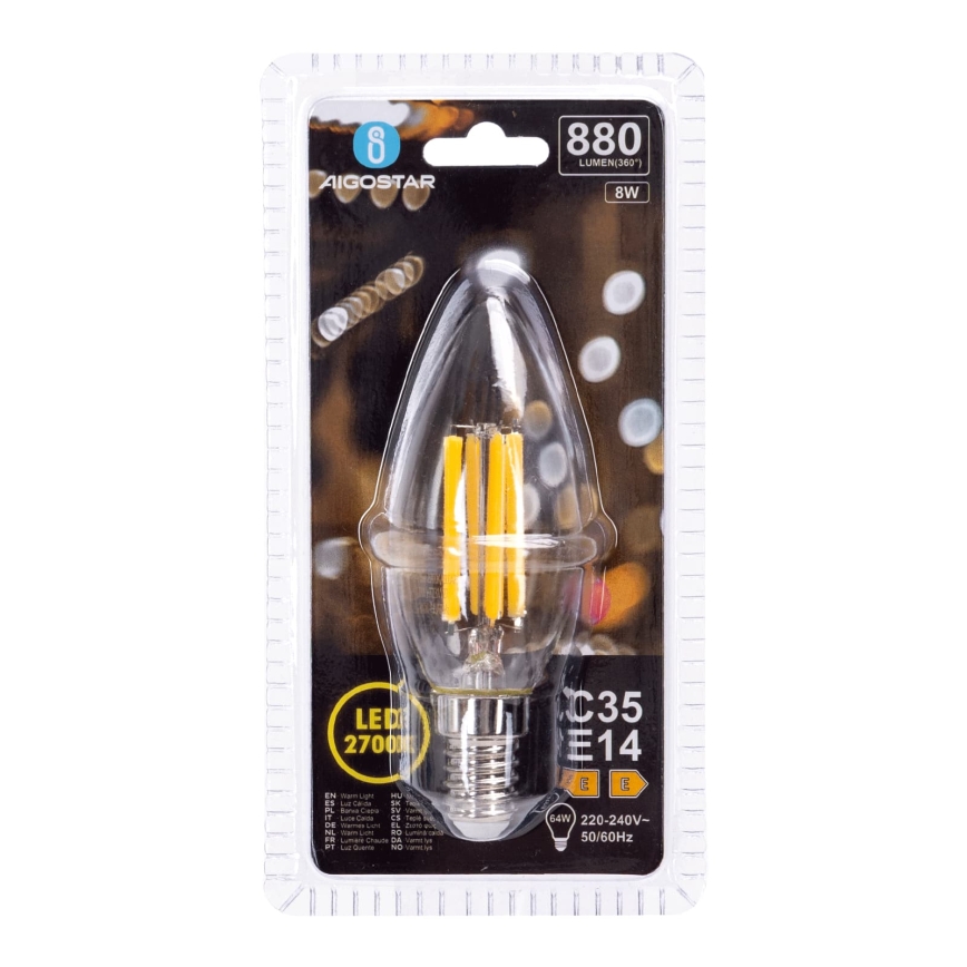 Lâmpada LED FILAMENT C35 E14/8W/230V 2700K - Aigostar