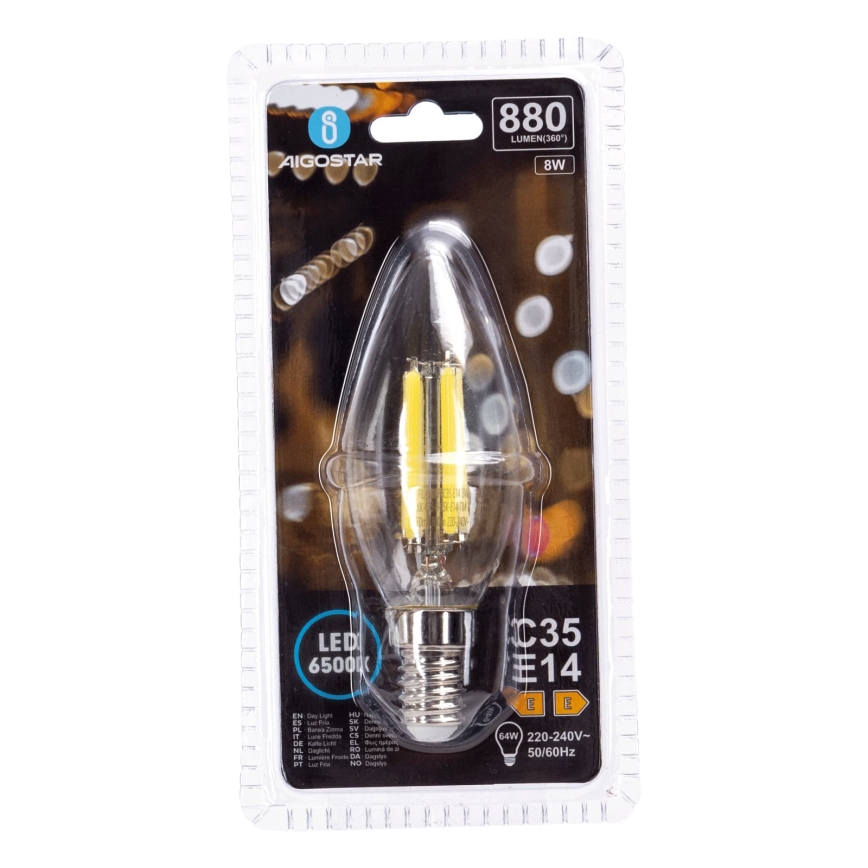 Lâmpada LED FILAMENT C35 E14/8W/230V 6500K - Aigostar