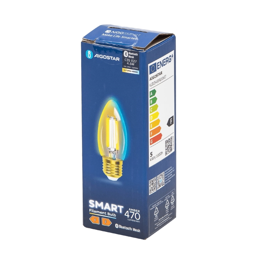 Lâmpada LED com regulação FILAMENT MESH Inteligente C35 E27/4,5W/230V 2700-6500K - Aigostar