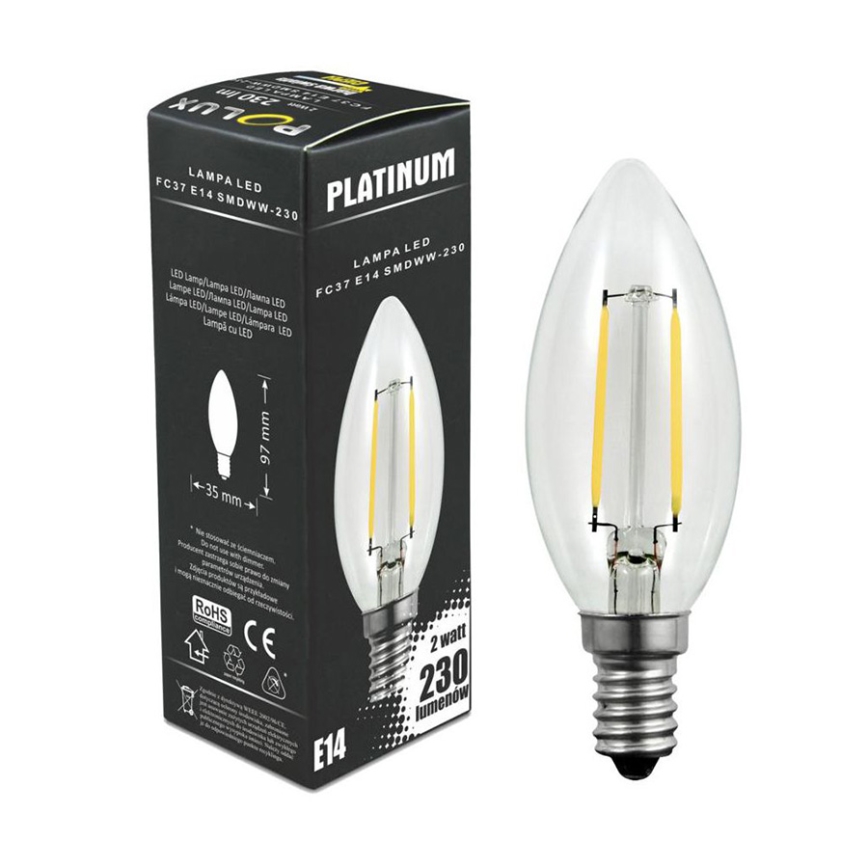 Lâmpada LED FILAMENT C37 E14/2W/230V 3000K