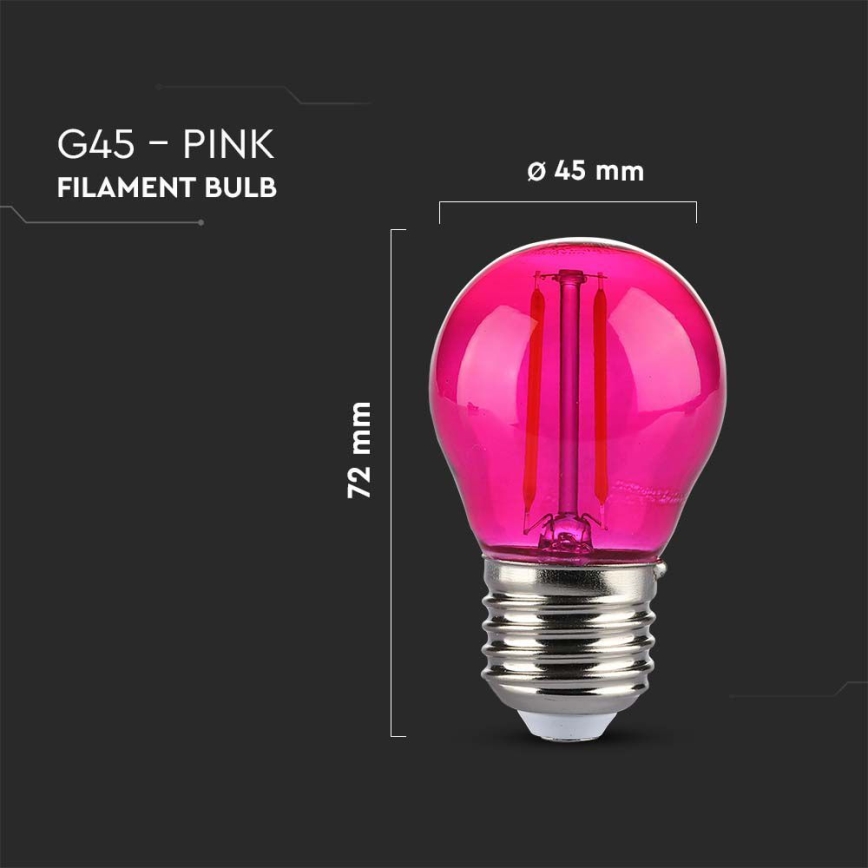 Lâmpada LED FILAMENT G45 E27/2W/230V rosa