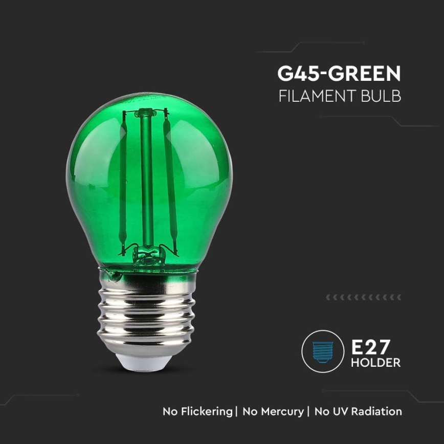 Lâmpada LED FILAMENT G45 E27/2W/230V verde