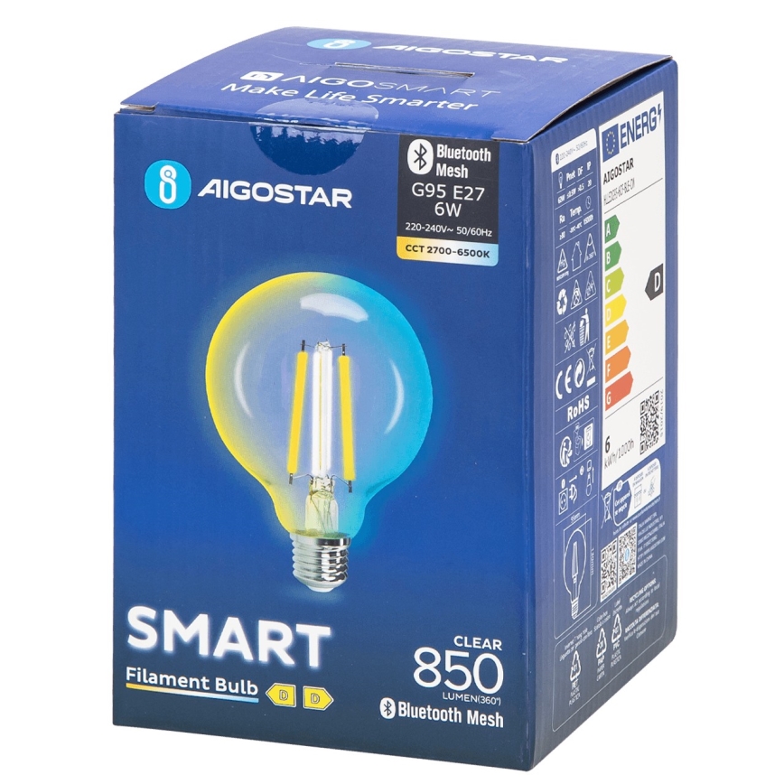 Lâmpada LED com regulação FILAMENT MESH Inteligente G95 E27/6W/230V 2700-6500K - Aigostar