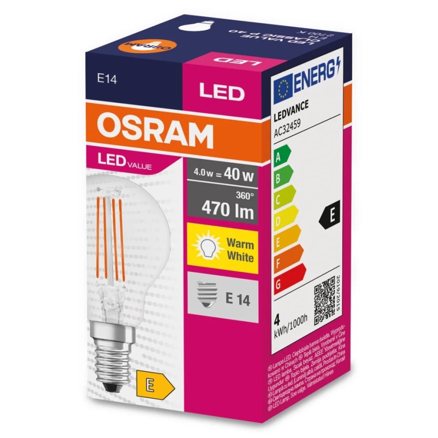 Lâmpada LED FILAMENT P40 E14/4W/230V 2700K - Osram