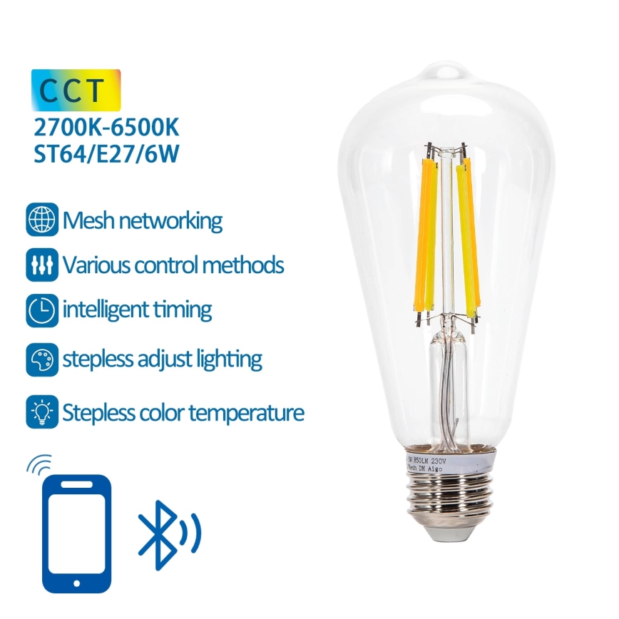 Lâmpada LED com regulação FILAMENT MESH Inteligente ST64 E27/6W/230V 2700-6500K - Aigostar