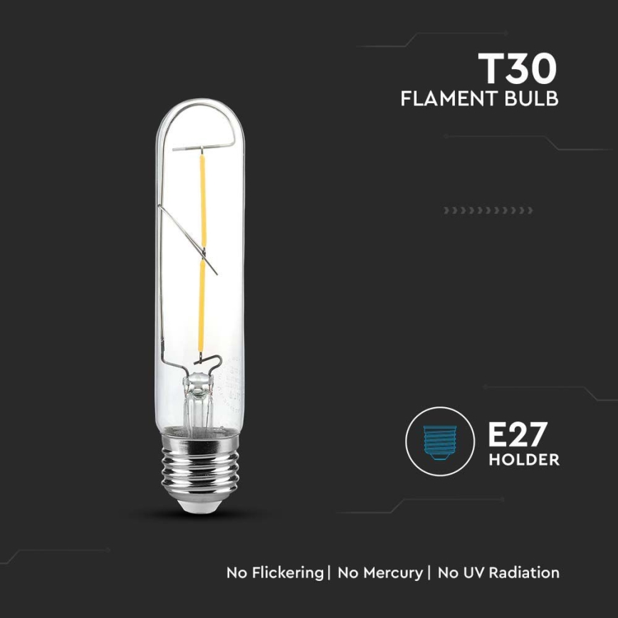 Lâmpada LED FILAMENT T30 E27/2W/230V 3000K