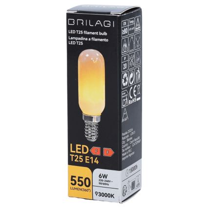 Lâmpada LED Filamento T25 E14/6W/230V 3000K - BRILAGI