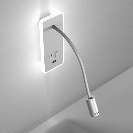 Luminária de parede flexível LED com USB BASE 1xLED/8W+1xLED/2W/230V branca