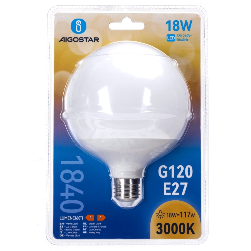 Lâmpada LED G120 E27/18W/230V 3000K - Aigostar