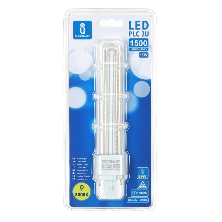 Lâmpada LED G24D-3/15W/230V 3000K - Aigostar