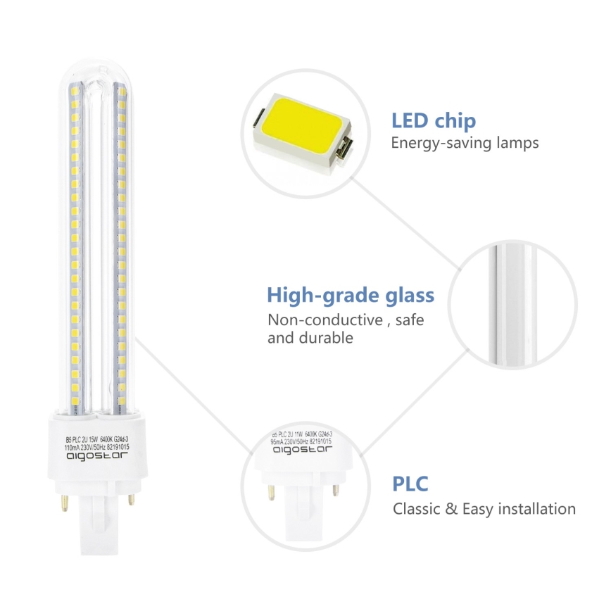 Lâmpada LED G24D-3/15W/230V 6500K - Aigostar