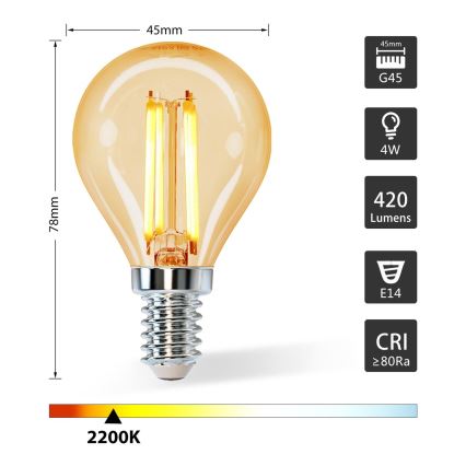 Lâmpada LED G45 E14/4W/230V 2200K - Aigostar