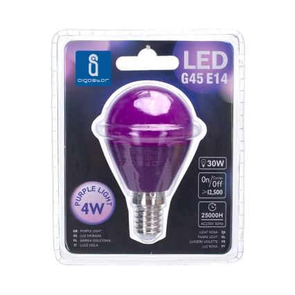 Lâmpada LED G45 E14/4W/230V roxa - Aigostar