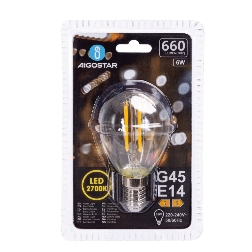 Lâmpada LED G45 E14/6W/230V 2700K - Aigostar