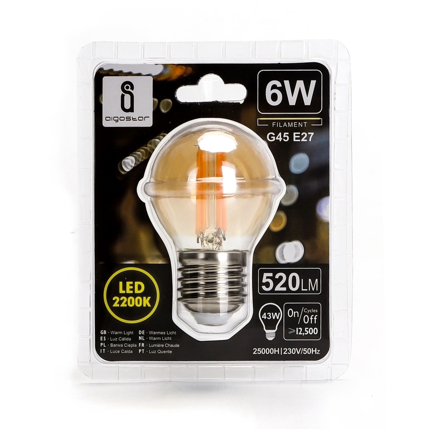 Lâmpada LED G45 E27/6W/230V 2200K - Aigostar