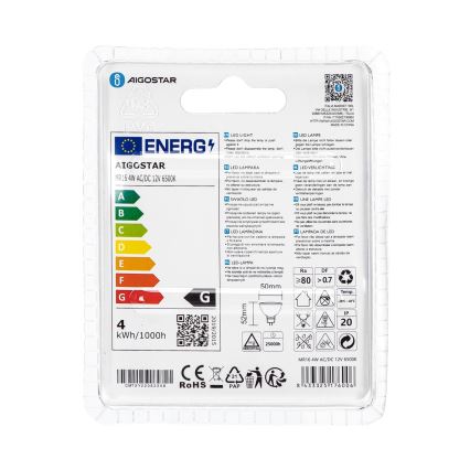 Lâmpada LED MR16 GU5,3/4W/12V 6500K - Aigostar