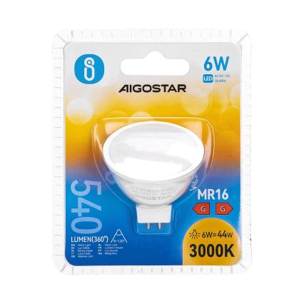 Lâmpada LED MR16 GU5,3/6W/12V 3000K - Aigostar