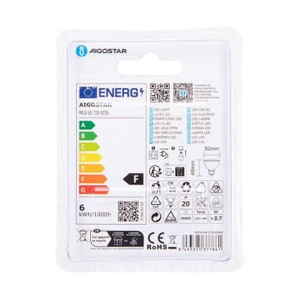 Lâmpada LED MR16 GU5,3/6W/12V 4000K - Aigostar