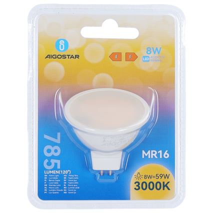 Lâmpada LED MR16 GU5,3/8W/12V 3000K - Aigostar