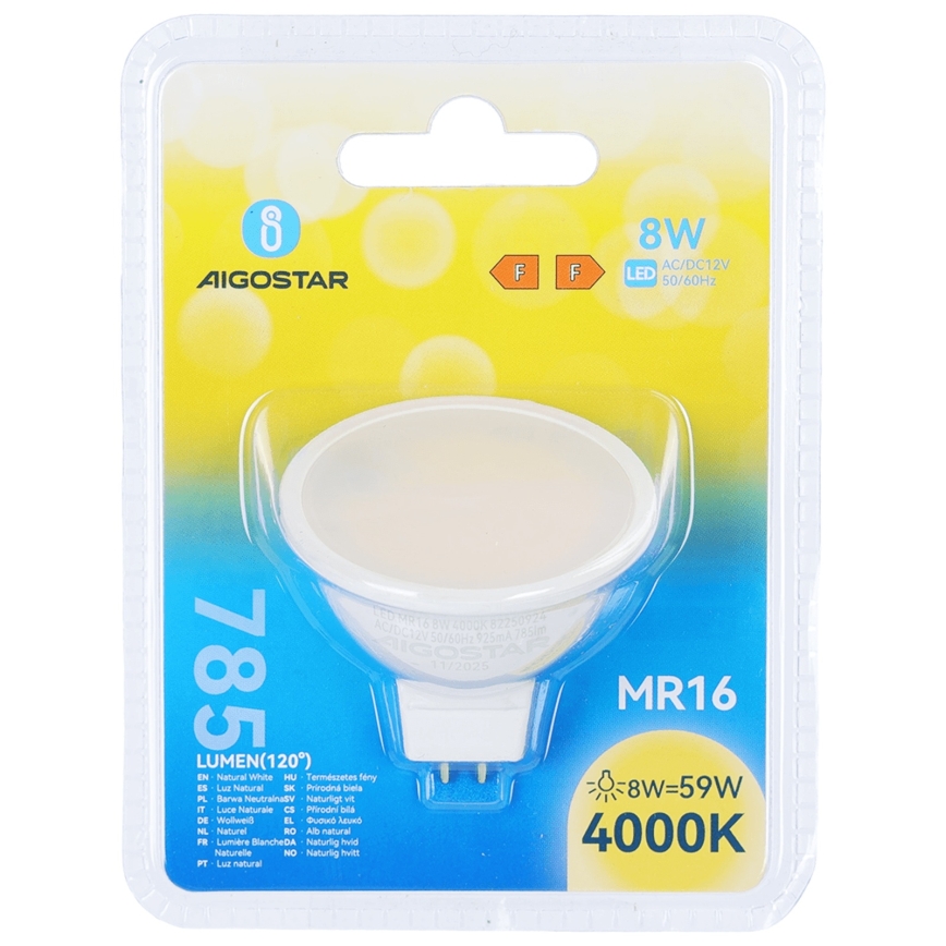 Lâmpada LED MR16 GU5,3/8W/12V 4000K - Aigostar
