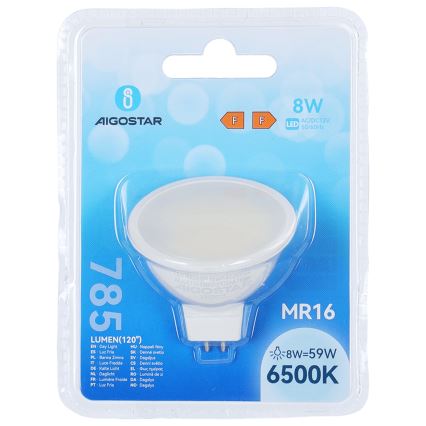 Lâmpada LED MR16 GU5,3/8W/12V 6500K - Aigostar