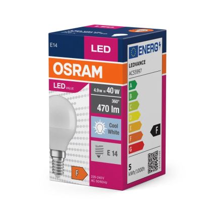 Lâmpada LED P40 E14/4,9W/230V 4000K - Osram
