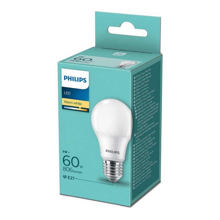 Lâmpada LED Philips A60 E27/8W/230V 2700K