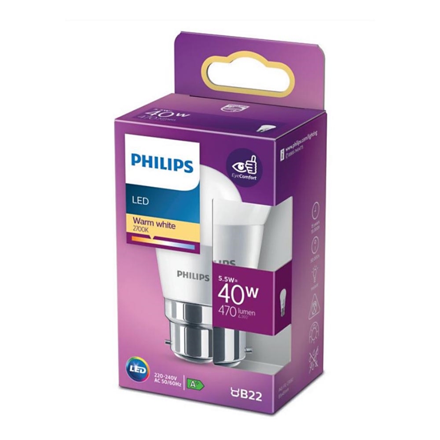 Lâmpada LED Philips P45 B22/5,5W/230V 2700K
