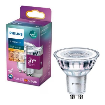 Lâmpada LED Philips SCENE SWITCH PAR16 GU10/4,8W/230V 2200/2500/2700K comutação em três níveis
