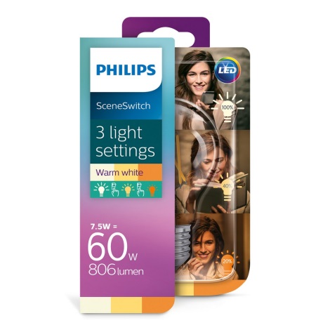 Lâmpada LED Philips SCENE SWITCH VINTAGE A60 E27/7,5W/230V 2200K-2700K